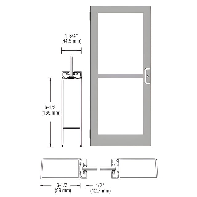 CRL-U.S. Aluminum Clear Anodized 400 Series Medium Stile (LHR) HLSO Single 3'0 x 7'0 Offset Hung with Butt Hinges for Surf Mount Closer Complete Panic Door with Std. Panic and Bottom Rail for 1" Glass with Standard MS Lock and Bottom Rail