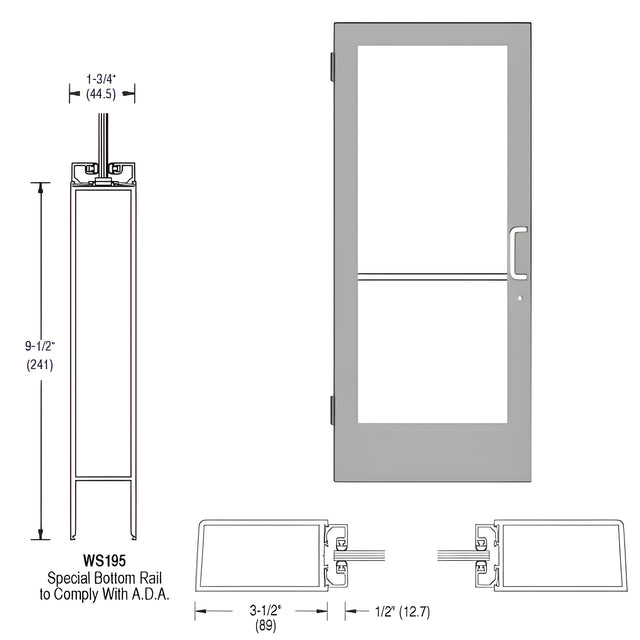 CRL-U.S. Aluminum Clear Anodized 400 Series Medium Stile (LHR) HLSO Single 3'0 x 7'0 Offset Hung with Butt Hinges for Surface Mount Closer Complete ADA Door(s) with Lock Indicator, Cyl Guard