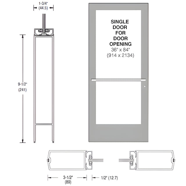 CRL-U.S. Aluminum Clear Anodized 400 Series Medium Stile (LHR) HLSO Single 3'0 x 7'0 Center Hung for OHCC w/Standard Push Bars Complete ADA Door(s) with Lock Indicator, Cyl Guard