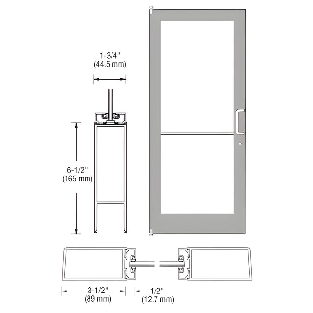 CRL-U.S. Aluminum Clear Anodized 400 Series Medium Stile (LHR) HLSO Single 3'0 x 7'0 Offset Hung with Pivots for Surf Mount Closer Complete Door Std. MS Lock & Bottom Rail