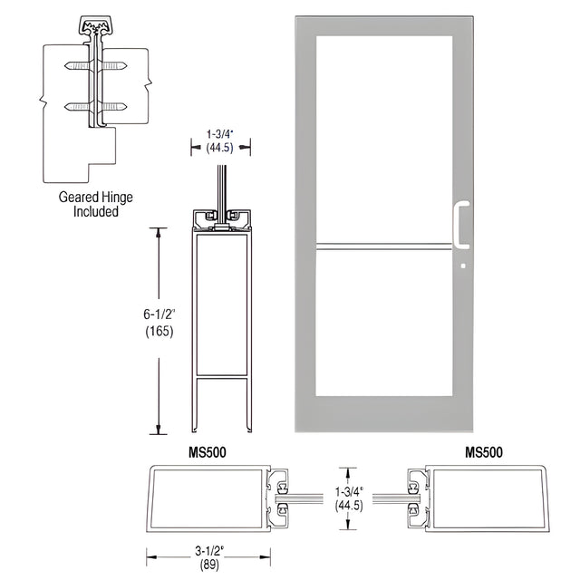 CRL-U.S. Aluminum Clear Anodized 400 Series Medium Stile (LHR) HLSO Single 3'0 x 7'0 Offset Hung with Geared Hinged Complete Door Std. MS Lock & Bottom Rail