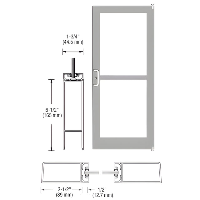 CRL-U.S. Aluminum Clear Anodized 400 Series Medium Stile (RHR) HRSO Single 3'0 x 7'0 Offset Hung with Pivots for Surf Mount Closer Complete Panic Door for 1" Glass with Standard MS Lock and Bottom Rail