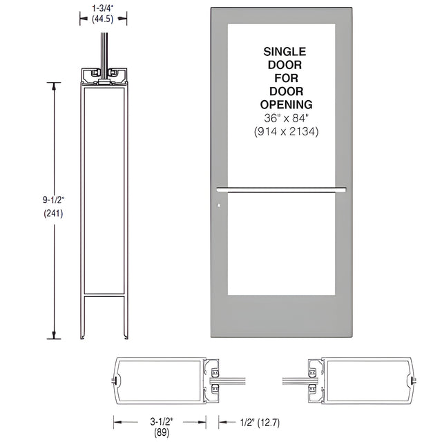 CRL-U.S. Aluminum Clear Anodized 400 Series Medium Stile (RHR) HRSO Single 3'0 x 7'0 Center Hung for OHCC w/Standard Push Bars Complete ADA Door(s) with Lock Indicator, Cyl Guard
