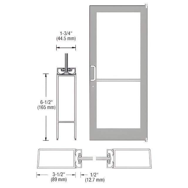 CRL-U.S. Aluminum Clear Anodized 400 Series Medium Stile (RHR) HRSO Single 3'0 x 7'0 Offset Hung with Pivots for Surf Mount Closer Complete Door Std. MS Lock & Bottom Rail