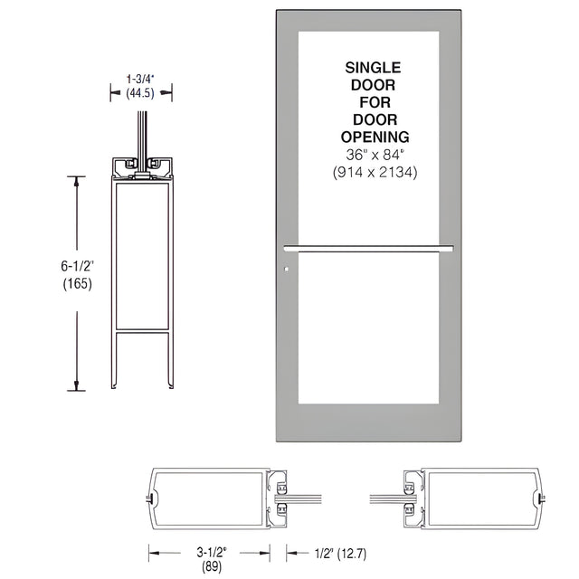 CRL-U.S. Aluminum Clear Anodized 400 Series Medium Stile (RHR) HRSO Single 3'0 x 7'0 Center Hung for OHCC w/Standard Push Bars Complete Door Std. MS Lock & Bottom Rail