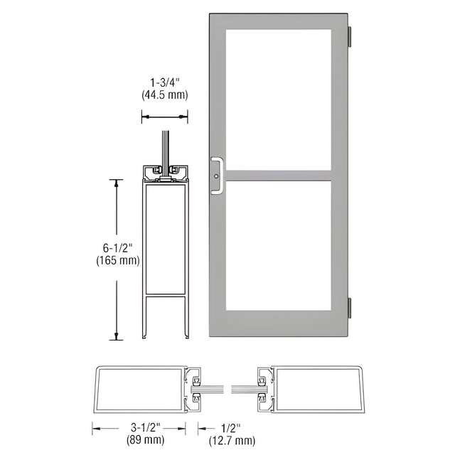 CRL-U.S. Aluminum Clear Anodized 400 Series Medium Stile (RHR) HRSO Single 3'0 x 7'0 Offset Hung with Butt Hinges for Surf Mount Closer Complete Panic Door with Std. Panic and Bottom Rail