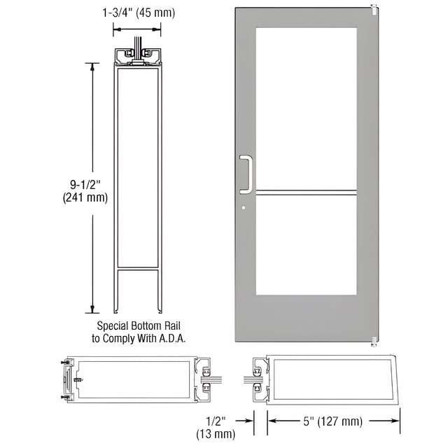 CRL-U.S. Aluminum Clear Anodized 550 Series Wide Stile Active Leaf of Pair 3'0 x 7'0 Offset Hung with Pivots for Surf Mount Closer Complete ADA Door(s) with Lock Indicator, Cylinder Guard
