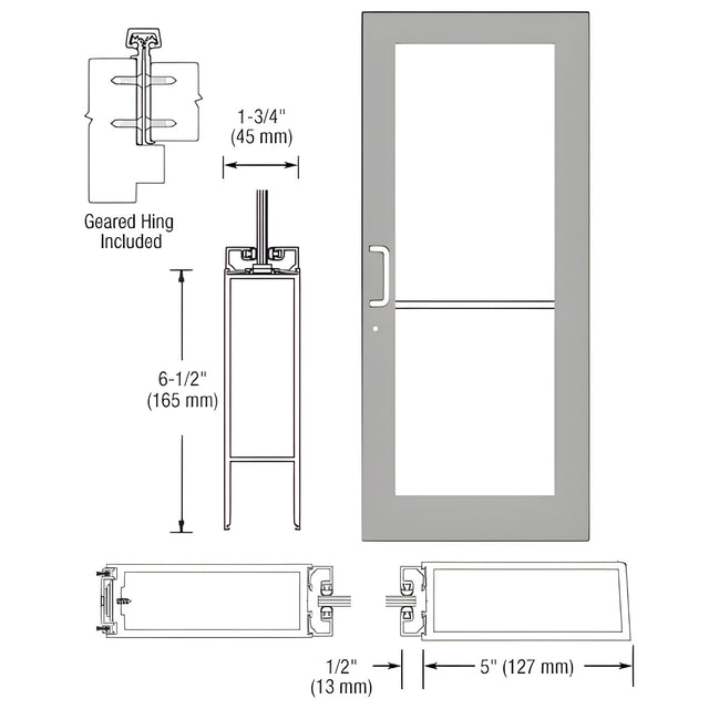 CRL-U.S. Aluminum Clear Anodized 550 Series Wide Stile Active Leaf of Pair 3'0 x 7'0 Offset Hung with Geared Hinged Complete Door Std. MS Lock and Bottom Rail