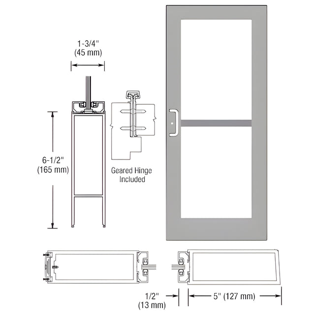 CRL-U.S. Aluminum Clear Anodized 550 Series Wide Stile Active Leaf of Pair 3'0 x 7'0 Offset Hung with Geared Hinged Complete Panic Door with Std. Panic and Bottom Rail