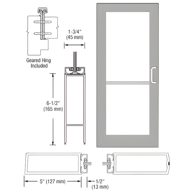 CRL-U.S. Aluminum Clear Anodized 550 Series Wide Stile Inactive Leaf of Pair 3'0 x 7'0 Offset Hung with Geared Hinged Complete Door for 1" Glass with Standard MS Lock and Bottom Rail