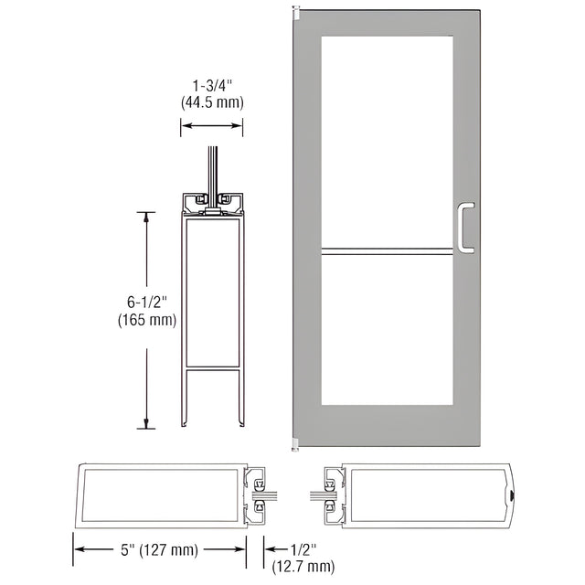 CRL-U.S. Aluminum Clear Anodized 550 Series Wide Stile Inactive Leaf of Pair 3'0 x 7'0 Offset Hung with Pivots for Surf Mount Closer Complete Door Std. MS Lock and Bottom Rail