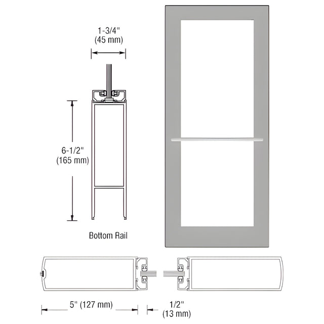 CRL-U.S. Aluminum Clear Anodized 550 Series Wide Stile Inactive Leaf of Pair 3'0 x 7'0 Center Hung for OHCC w/Standard Push Bars Complete Door Std. MS Lock and Bottom Rail