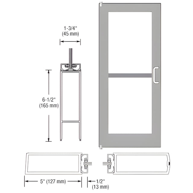 CRL-U.S. Aluminum Clear Anodized 550 Series Wide Stile Inactive Leaf of Pair 3'0 x 7'0 Offset Hung with Pivots for Surf Mount Closer Complete Panic Door with Std. Panic and Bottom Rail