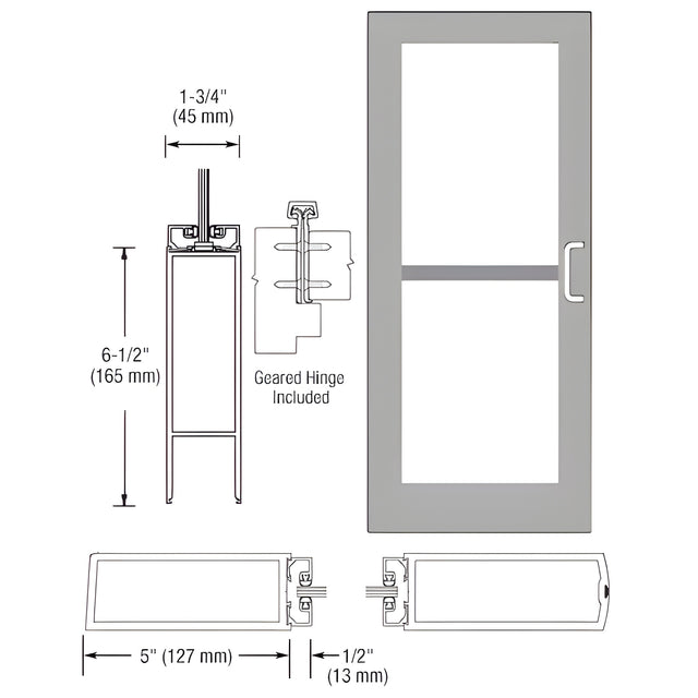 CRL-U.S. Aluminum Clear Anodized 550 Series Wide Stile Inactive Leaf of Pair 3'0 x 7'0 Offset Hung with Geared Hinged Complete Panic Door with Std. Panic and Bottom Rail