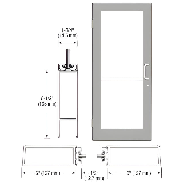 CRL-U.S. Aluminum Clear Anodized 550 Series Wide Stile (LHR) HLSO Single 3'0 x 7'0 Offset Hung with Butt Hinges for Surf Mount Closer Complete Door for 1" Glass with Standard MS Lock and Bottom Rail
