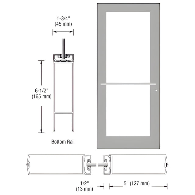 CRL-U.S. Aluminum Clear Anodized 550 Series Wide Stile (LHR) HLSO Single 3'0 x 7'0 Center Hung for OHCC w/Standard Push Bars Complete Door Std. MS Lock & Bottom Rail