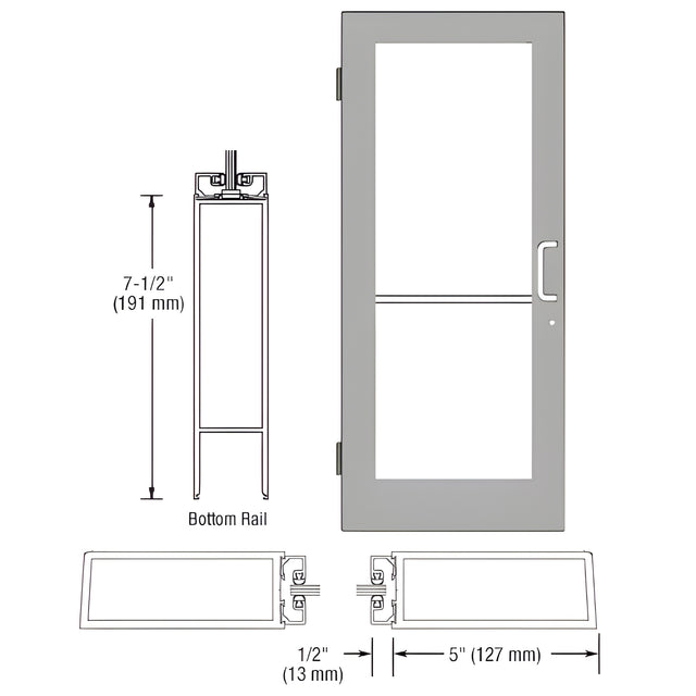CRL-U.S. Aluminum Clear Anodized 550 Series Wide Stile (LHR) HLSO Single 3'0 x 7'0 Offset Hung with Butt Hinges for Surf Mount Closer Complete Door/Std. MS Lock, 7-1/2" Std. Bottom Rail