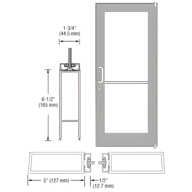 CRL-U.S. Aluminum Clear Anodized 550 Series Wide Stile (RHR) HRSO Single 3'0 x 7'0 Offset Hung with Pivots for Surf Mount Closer Complete Door Std. MS Lock & Bottom Rail