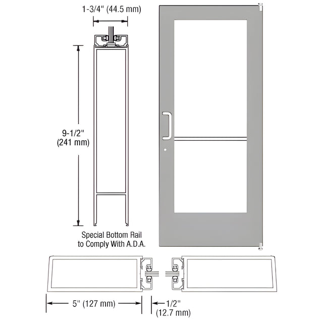CRL-U.S. Aluminum Clear Anodized 550 Series Wide Stile (RHR) HRSO Single 3'0 x 7'0 Offset Hung with Pivots for Surf Mount Closer Complete ADA Door(s) with Lock Indicator, Cyl Guard