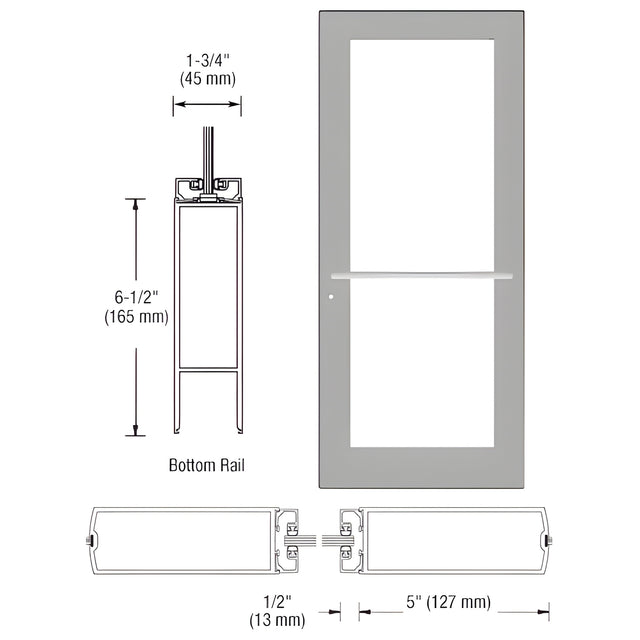 CRL-U.S. Aluminum Clear Anodized 550 Series Wide Stile (RHR) HRSO Single 3'0 x 7'0 Center Hung for OHCC w/Standard Push Bars Complete Door Std. MS Lock & Bottom Rail