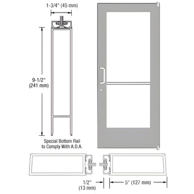 CRL-U.S. Aluminum Clear Anodized 550 Series Wide Stile (RHR) HRSO Single 3'0 x 7'0 Offset Hung with Pivots for Surf Mount Closer Complete Door Std. Lock and 9-1/2" Bottom Rail
