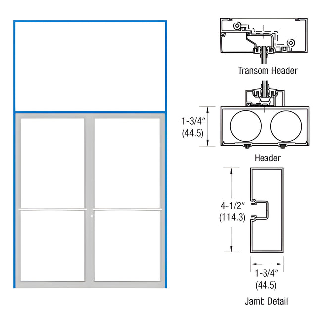 CRL-U.S. Aluminum Clear Anodized 75-1/2" x 126" Blank 450 Transom Double Door Frame