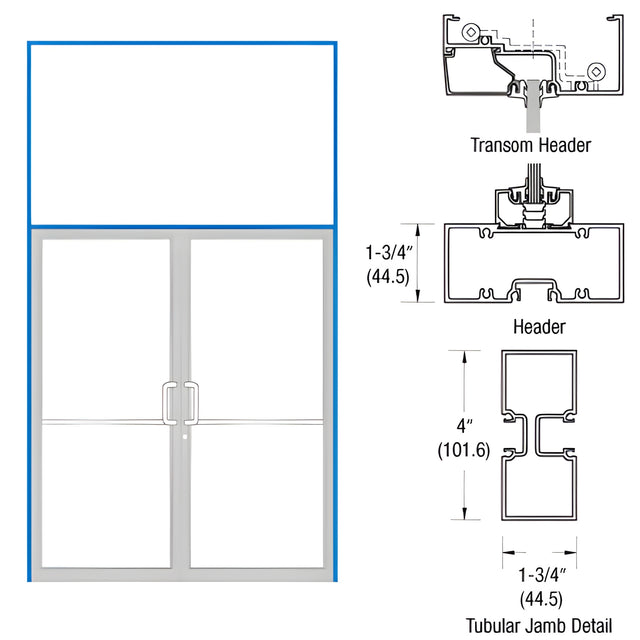 CRL-U.S. Aluminum Clear Anodized 75-1/2" x 85-3/4" 400 Series Transom Double Door Frame for Offset Pivot Using Surface Mount Closer
