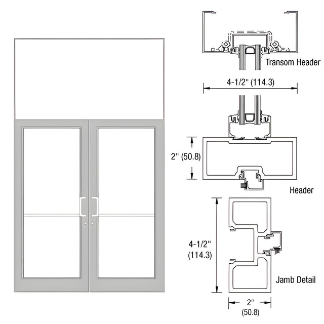 CRL-U.S. Aluminum Clear Anodized 76" x 126" Series DF800 Tubular Butt Hinge Transom Frame Complete (2FT)