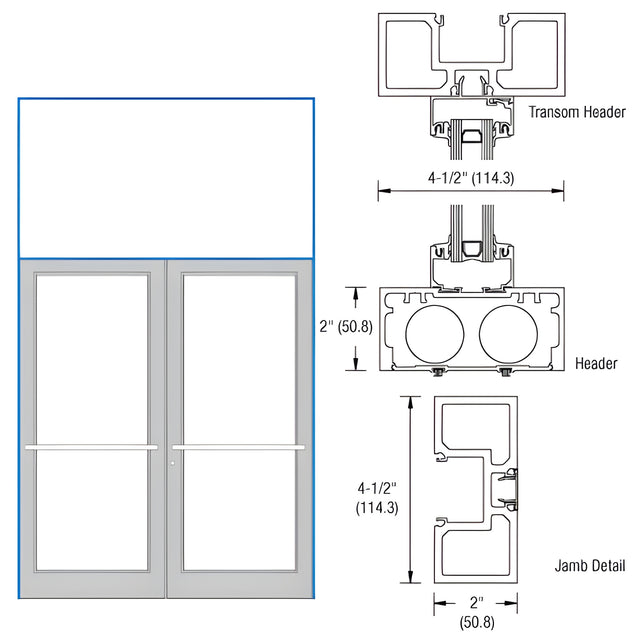CRL-U.S. Aluminum Clear Anodized 76" x 126" Series DF800 Tubular Center Hung Transom Frame Complete (2FT)