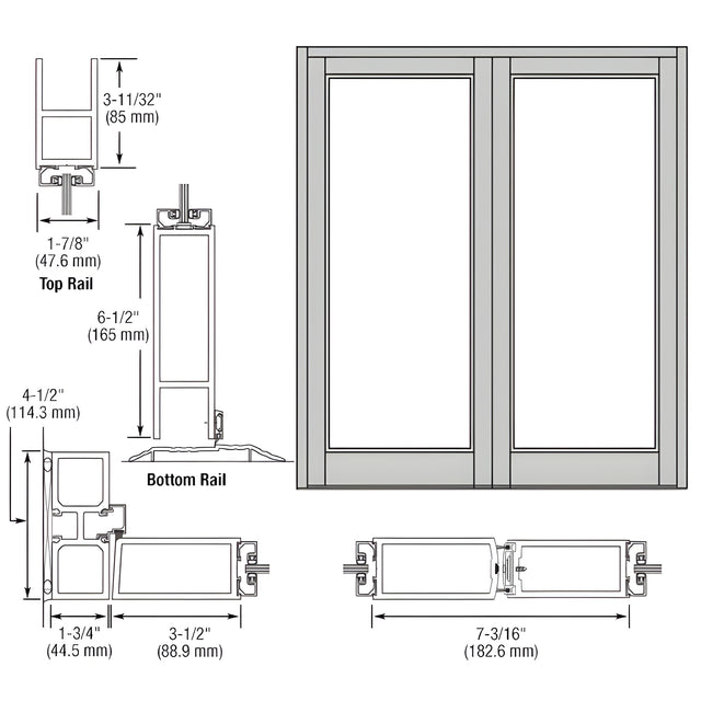 CRL-U.S. Aluminum Clear Anodized Blank Pair Series 800 Durafront Medium Stile Offset Hung Entrance Doors- No Prep