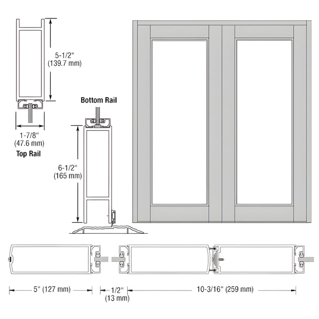 CRL-U.S. Aluminum Clear Anodized Blank Pair Series 850 Durafront Wide Stile Center Hung Entrance Doors- No Prep
