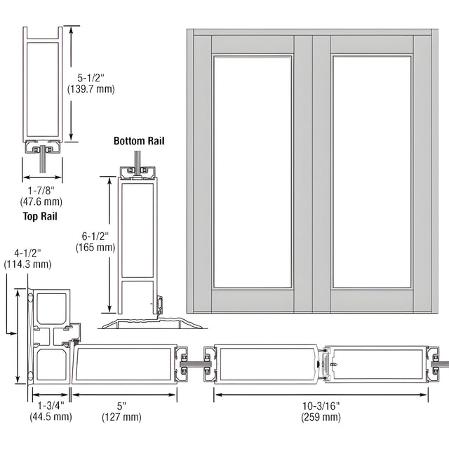 CRL-U.S. Aluminum Clear Anodized Blank Pair Series 850 Durafront Wide Stile Offset Hung Entrance Doors - No Prep