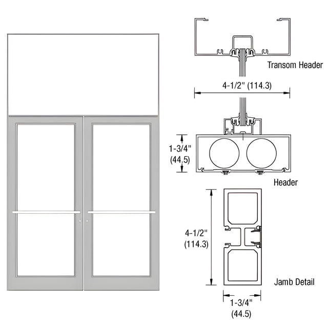CRL-U.S. Aluminum Clear Anodized Class 1 75-1/2" x 126" Series DF800 Tubular Center Hung Transom Frame Complete (2FT)
