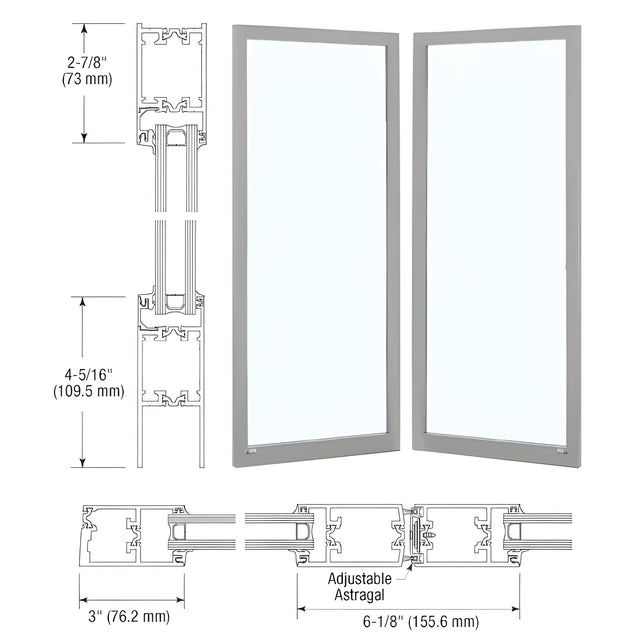 CRL-U.S. Aluminum Clear Anodized Class 1 Custom Blank Pair Series 250T Narrow Stile Offset Hung Thermal Entrance Doors - No Prep