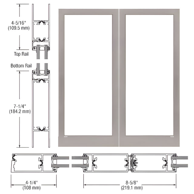 CRL-U.S. Aluminum Clear Anodized Class 1 Custom Blank Pair Series 400T Thermal Medium Stile Offset Hung Entrance Doors - No Prep