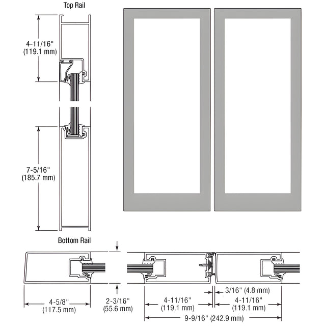 CRL-U.S. Aluminum Clear Anodized Class 1 Custom Blank Pair of Doors Series 400 Medium Stile Offset Hung-No Prep