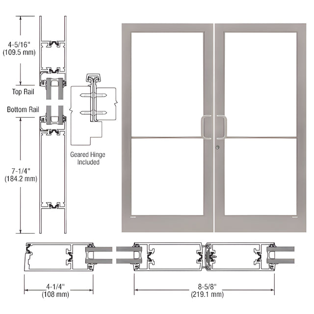 CRL-U.S. Aluminum Clear Anodized Class 1 Custom Pair 72" x 84" Series 400T Medium Stile Gear Hinge Entrance Door