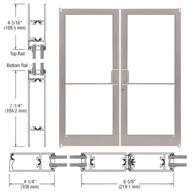 CRL-U.S. Aluminum Clear Anodized Class 1 Custom Pair Series 400T Thermal Medium Stile Offset Pivot Entrance Doors for Surface Mount Door Closers