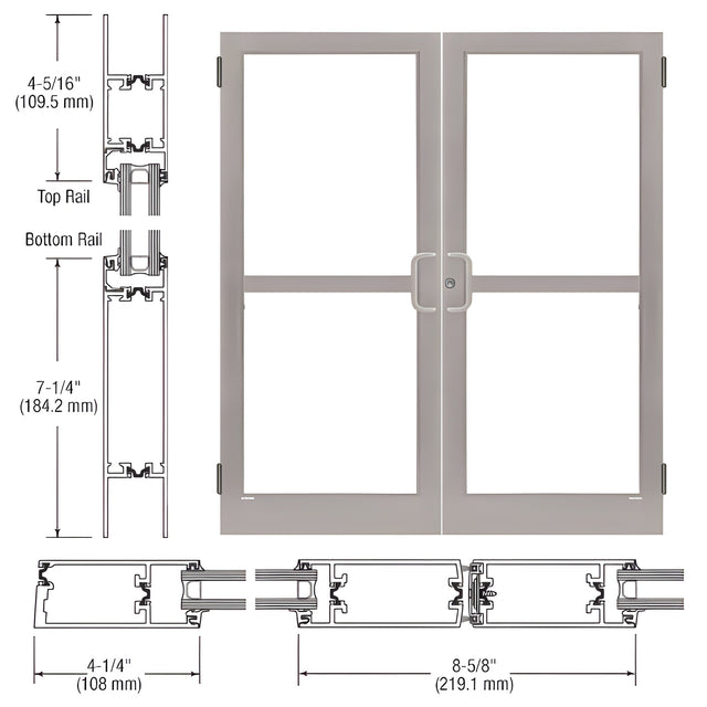 CRL-U.S. Aluminum Clear Anodized Class 1 Custom Pair Series 400T Thermal Medium Stile Butt Hinge Entrance Doors with Panics for Surface Mount Door Closers