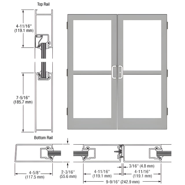 CRL-U.S. Aluminum Clear Anodized Class 1 Custom Pair Series IG500 StormFront™ Butt Hinged Entrance Doors For Panics and Surface Mount Door Closers