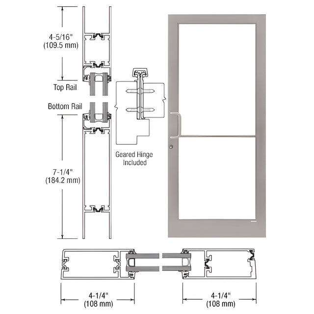 CRL-U.S. Aluminum Clear Anodized Class 1 Custom Single 36" x 84" Series 400T Medium Stile Gear Hinge Entrance Door