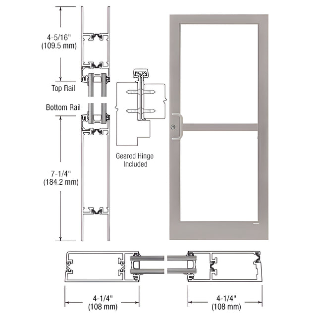 CRL-U.S. Aluminum Clear Anodized Class 1 Custom Single 36" x 84" Series 400T Medium Stile Gear Hinge Entrance Door
