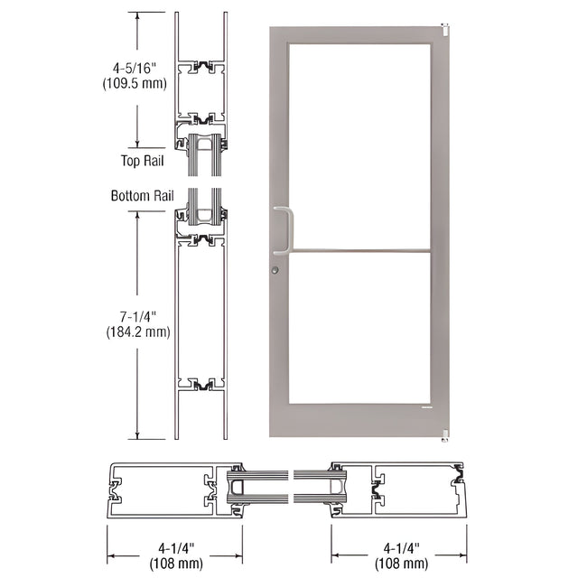 CRL-U.S. Aluminum Clear Anodized Class 1 Custom Single Series 400T Thermal Medium Stile Offset Pivot Entrance Door for Surface Mount Door Closer