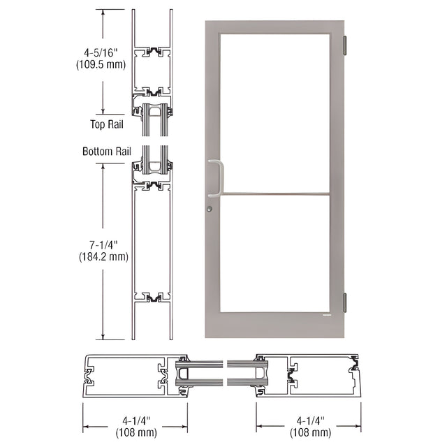 CRL-U.S. Aluminum Clear Anodized Class 1 Custom Single Series 400T Thermal Medium Stile Butt Hinge Entrance Door for Surface Mount Door Closer