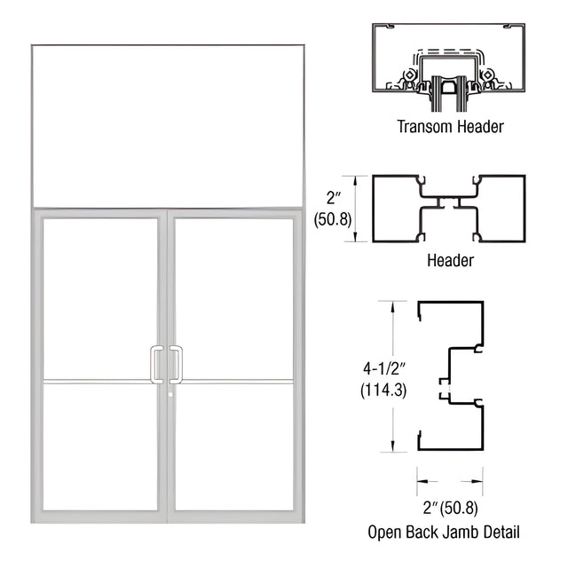 CRL-U.S. Aluminum Clear Anodized Class 1 Custom Size Series IT451 Open Back Offset Pivot Transom Door Frame Complete (2FT)