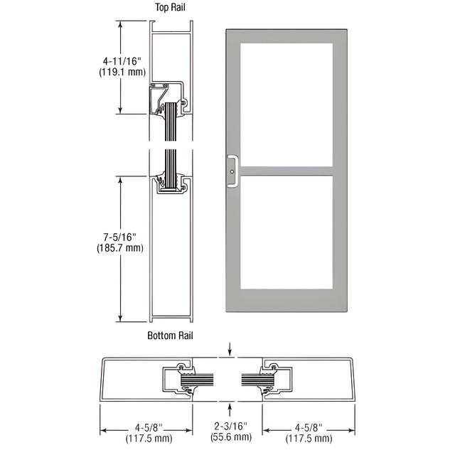 CRL-U.S. Aluminum Clear Anodized Class 1 IG500 Series Custom Pair StormFront™ Gear Hinged Entrance for Panic and Surface Closer