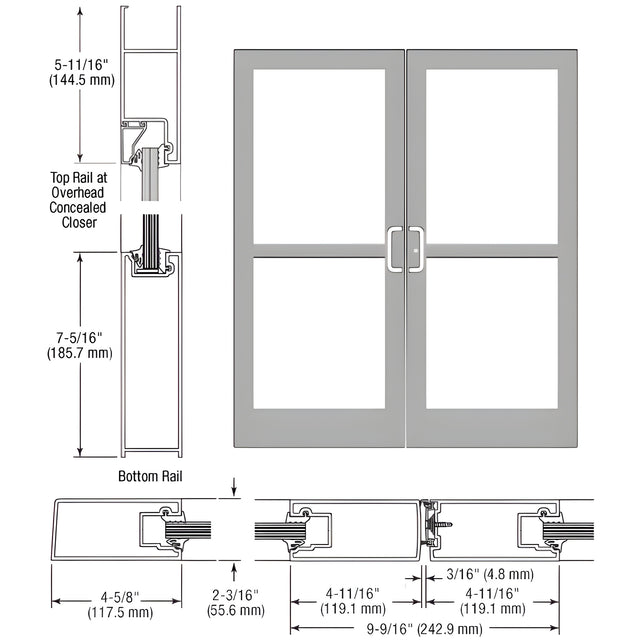 CRL-U.S. Aluminum Clear Anodized Class 1 IG500 Series Custom Pair StormFront™ Butt Hinged Entrance for Panic and Overhead Concealed Closer