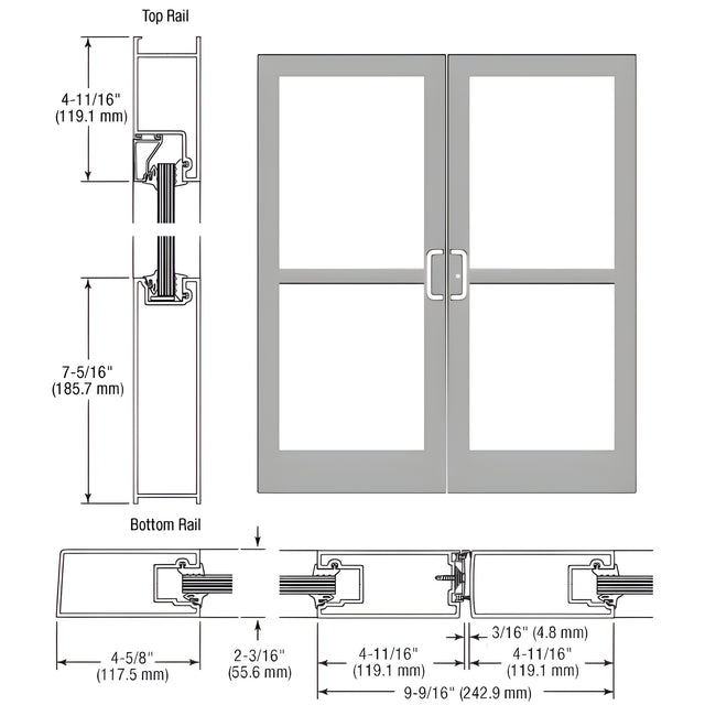 CRL-U.S. Aluminum Clear Anodized Class 1 IG500 Series Custom Pair StormFront™ Gear Hinged Entrance for Panic and Surface Closer