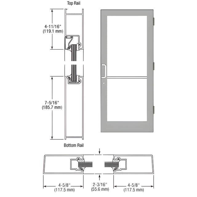 CRL-U.S. Aluminum Clear Anodized Class 1 IG500 Series Custom Single StormFront™ Butt Hinged Entrance Door for Surface Mount Door Closer