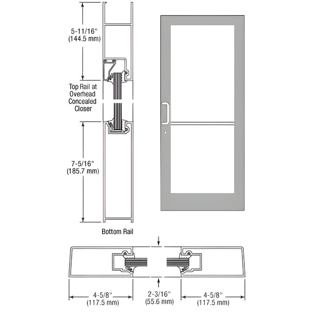 CRL-U.S. Aluminum Clear Anodized Class 1 IG500 Series Custom Single StormFront™ Geared Hinged Entrance for Concealed Overhead Closer